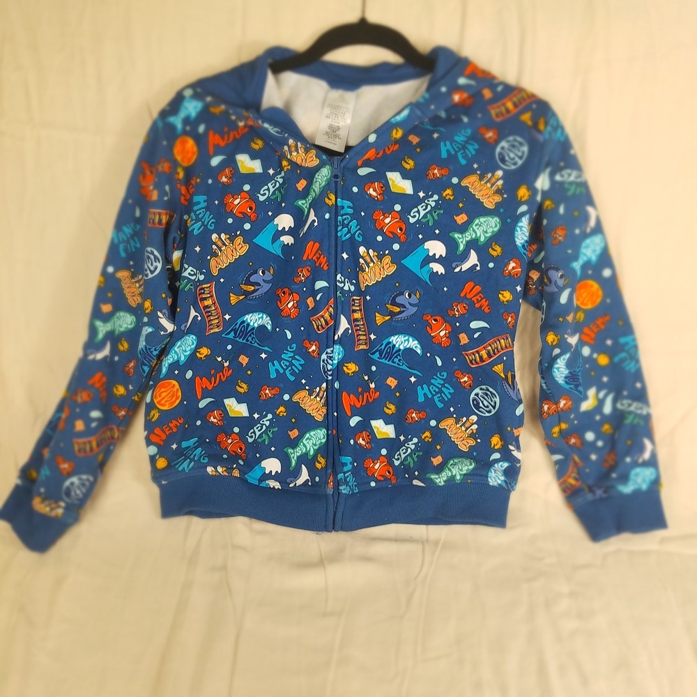 Disney Pixar Finding Nemo Dory All Over Print‎ Blue Zip Up Hoodie Kids XL NWOT